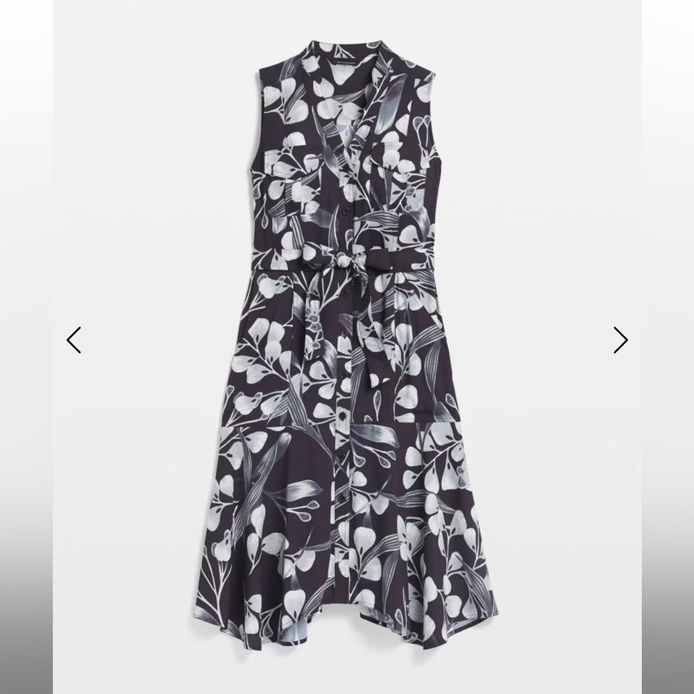 White House Black Market Black Utility Shirtdress  Mystic Floral Black Size 12
